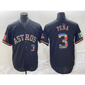 Blackjersey Houston Astros #3 Jeremy Pena Number Black  Rainbow World Serise Champions Patch Cool Base Stitched Jersey
