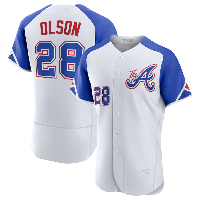 BlackjerseyAtlanta Braves #28 Matt Olson White  2023 City Connect Flex Base Stitched Jersey 2