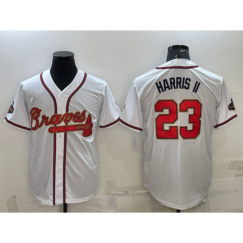 BlackjerseyAtlanta Braves #23 Michael Harris II White Gold  World Series Champions Program Cool Base Stitched Jersey