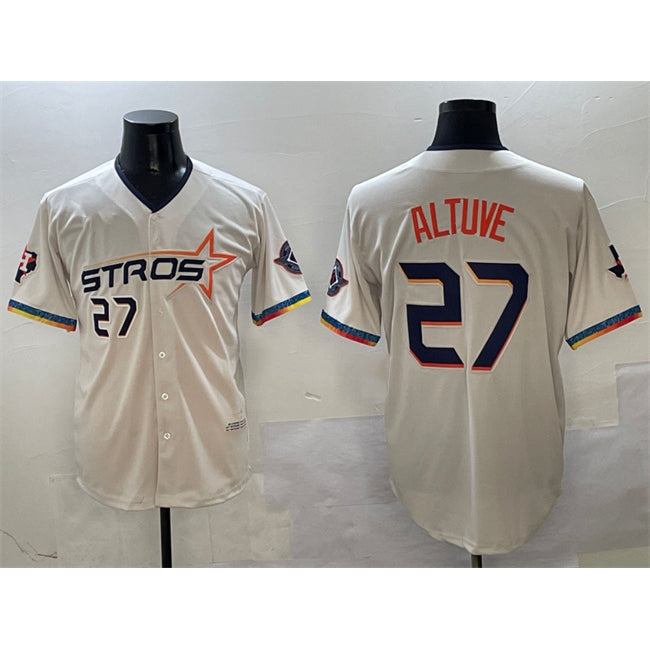 Blackjersey Houston Astros #27 Jose Altuve Cream  2025 City Connect With Texas Patch Limited Stitched Jersey