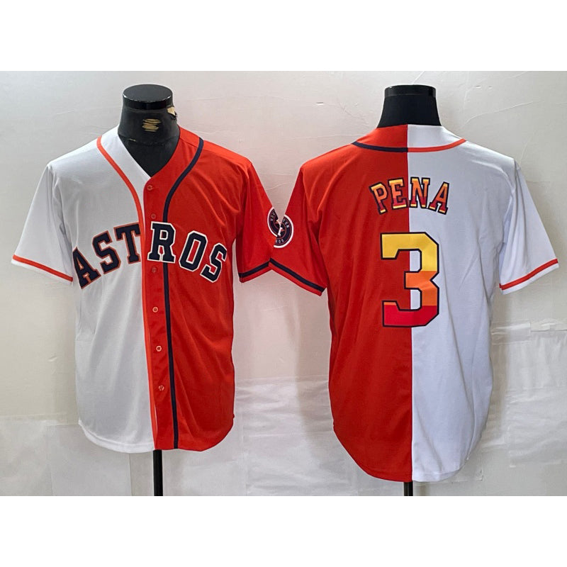 Blackjersey Houston Astros #3 Jeremy Pena White Orange  Split Stitched Jersey 2