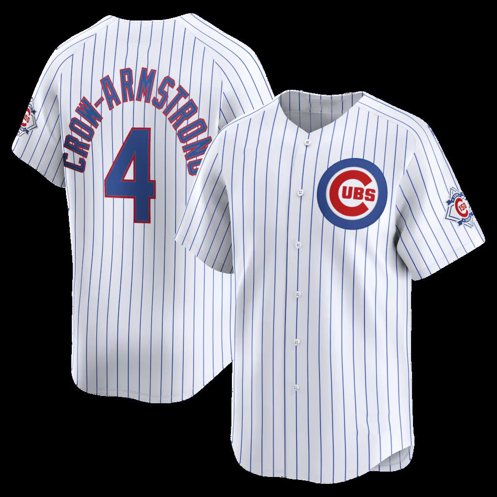 BlackjerseyChicago Cubs #4 Pete Crow-Armstrong White  150th Anniversary Limited Jersey