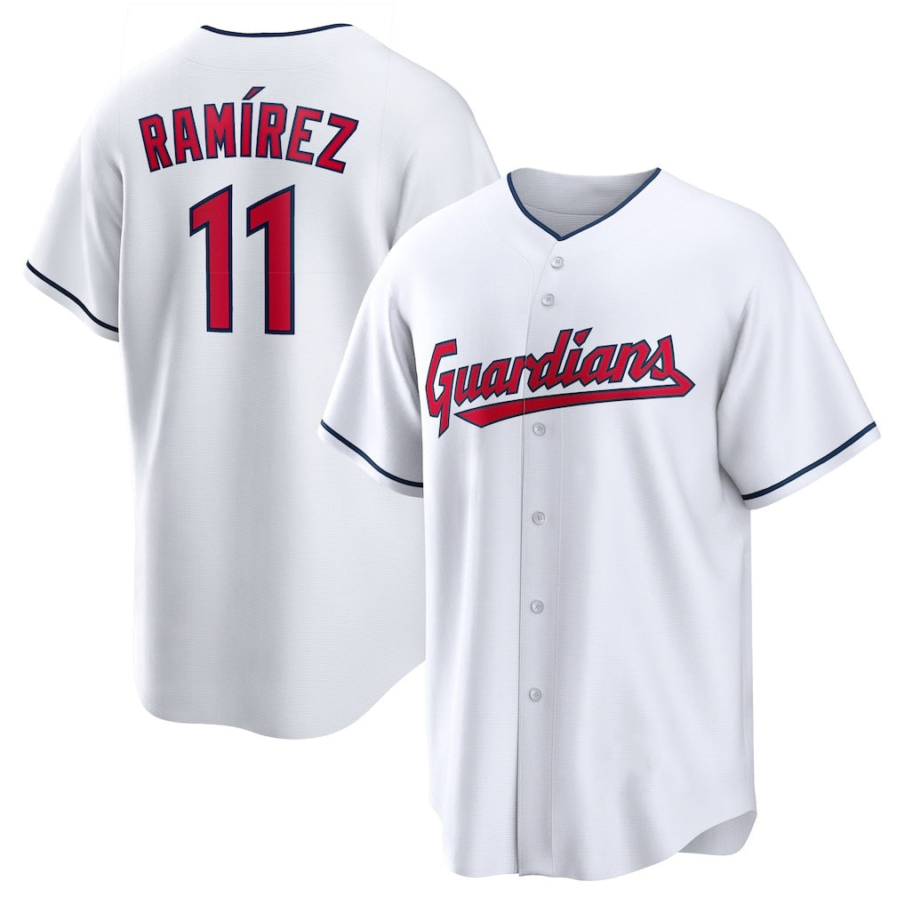 BlackjerseyCleveland Guardians #11 Jos¨¦ Ram¨ªrez White  Replica Player Jersey