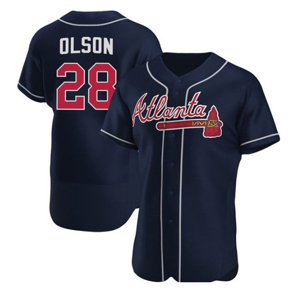 BlackjerseyAtlanta Braves #28 Matt Olson Navy  Flex Base Stitched Jersey