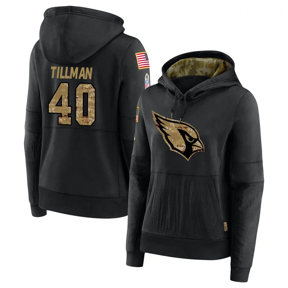 Blackjersey A.Cardinals #40 Pat Tillman Player Black Salute to Service Limited Hoodie Stitched Jerseys