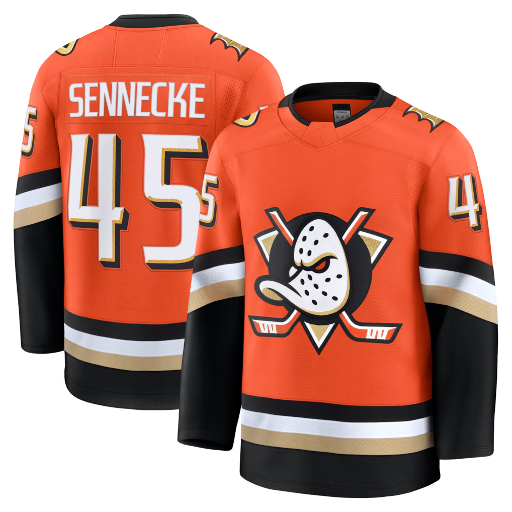 Blackjersey A.Ducks #45 Beckett Sennecke Orange Home Premium Jerseys