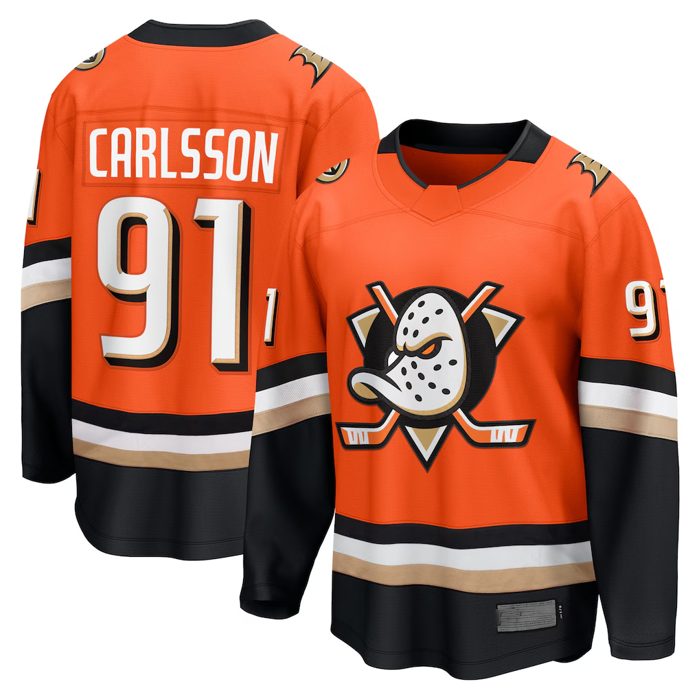 Blackjersey A.Ducks #91 Leo Carlsson Orange Home Breakaway Jerseys