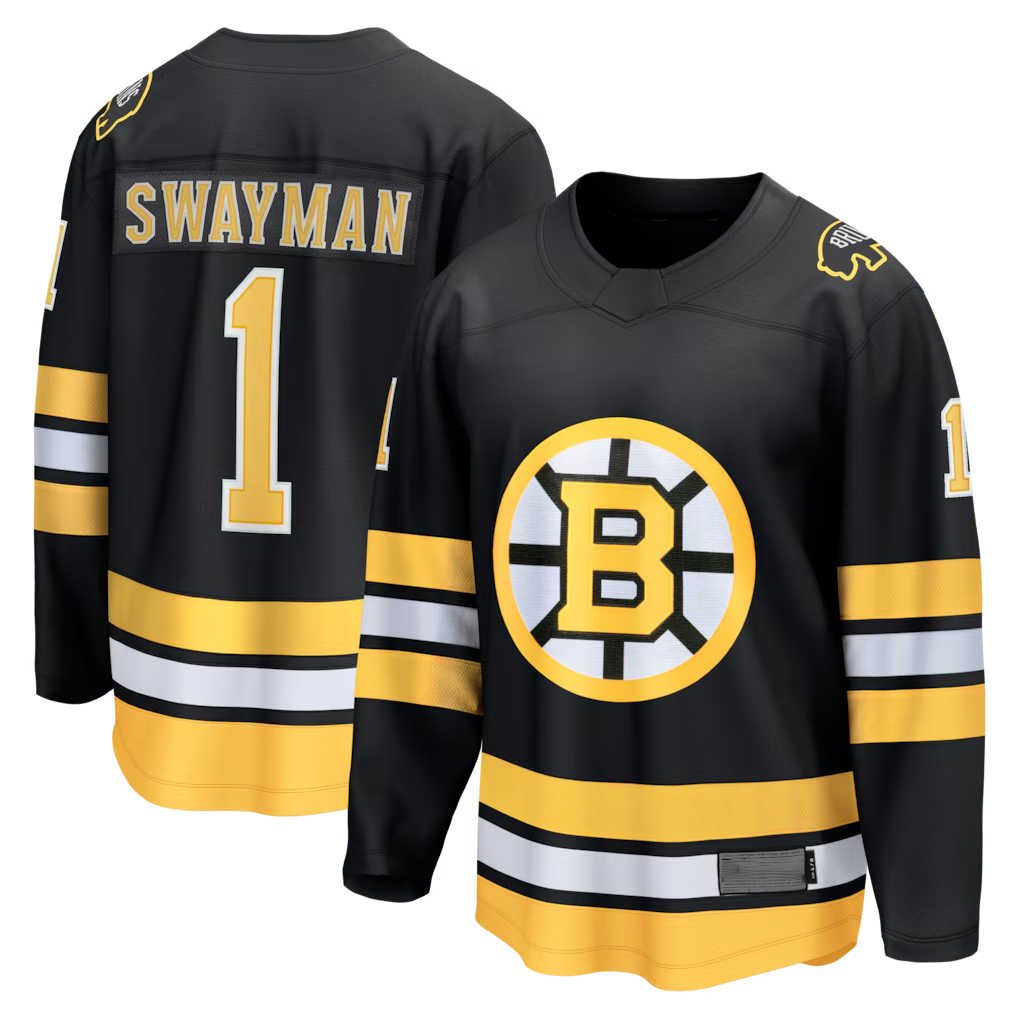 Blackjersey B.Bruins #1 Jeremy Swayman Black Home Breakaway Stitched Jerseys
