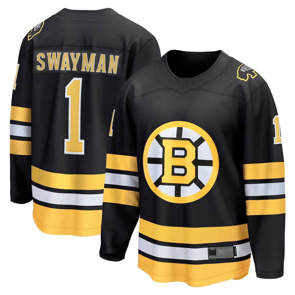 Blackjersey B.Bruins #1 Jeremy Swayman Black Home Breakaway Player Stitched Jerseys