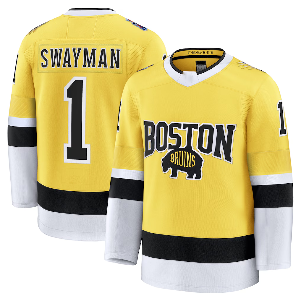 Blackjersey B.Bruins #1 Jeremy Swayman Gold 2026 Stadium Series Premium Stitched Jerseys