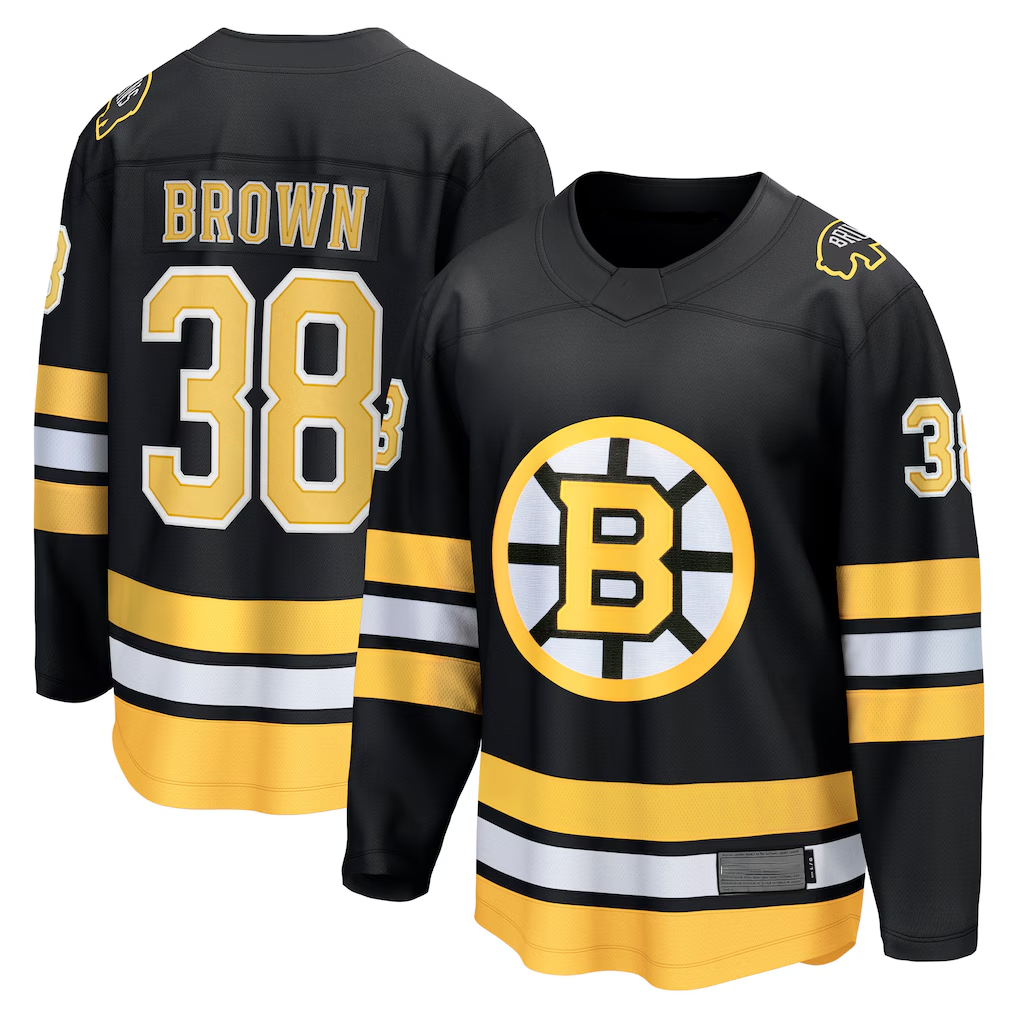 Blackjersey B.Bruins #38 Patrick Brown Black Home Breakaway Player Stitched Jerseys