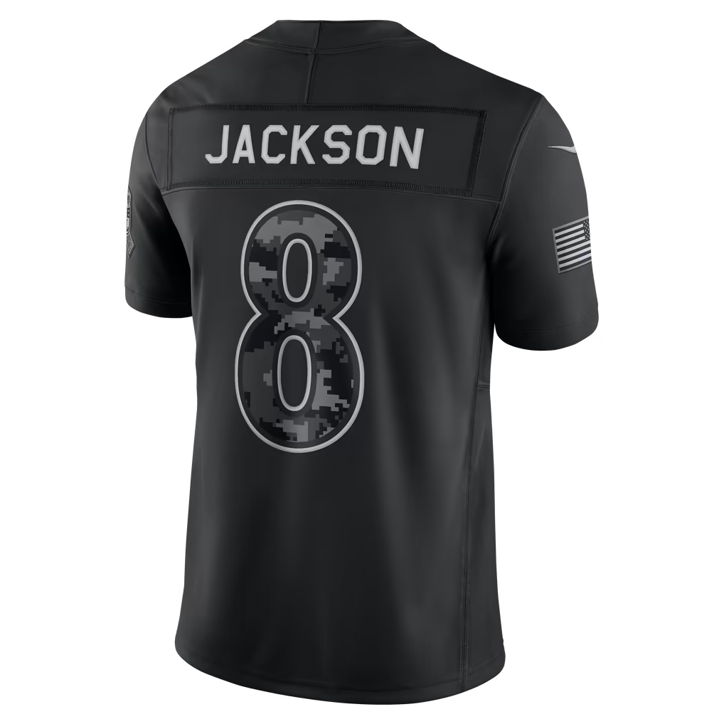Blackjersey  B.Ravens #8 Lamar Jackson Black 2026 Salute to Service Stitched Limited Jersey