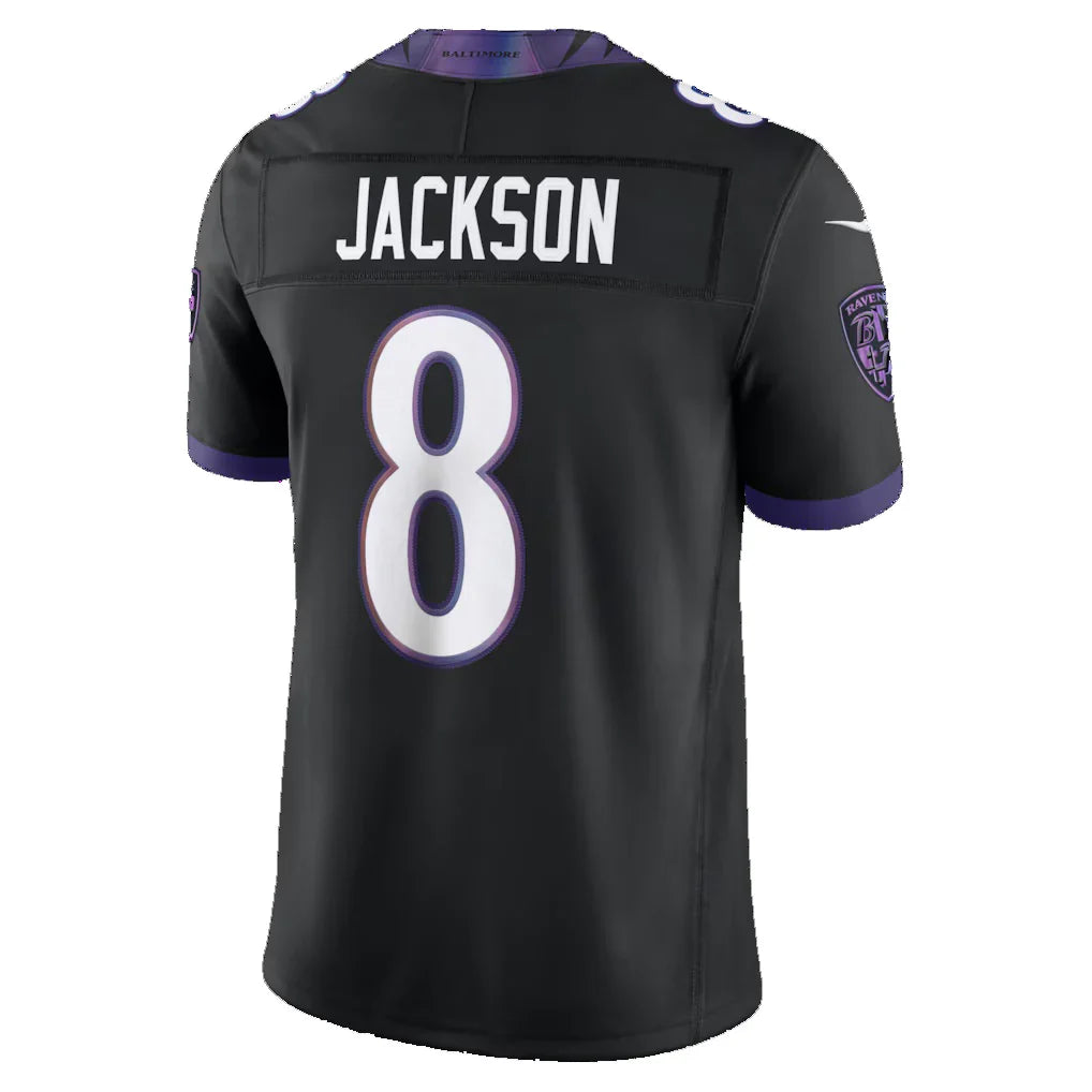 B.Ravens #8 Lamar Jackson Black Blackjersey Alternate Alternate Vapor F.U.S.E. Stitched Limited Stitched Jerseys