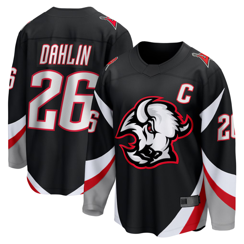 Blackjersey B.Sabres #26 Rasmus Dahlin Black Alternate Captain Patch Breakaway Stitched Jerseys