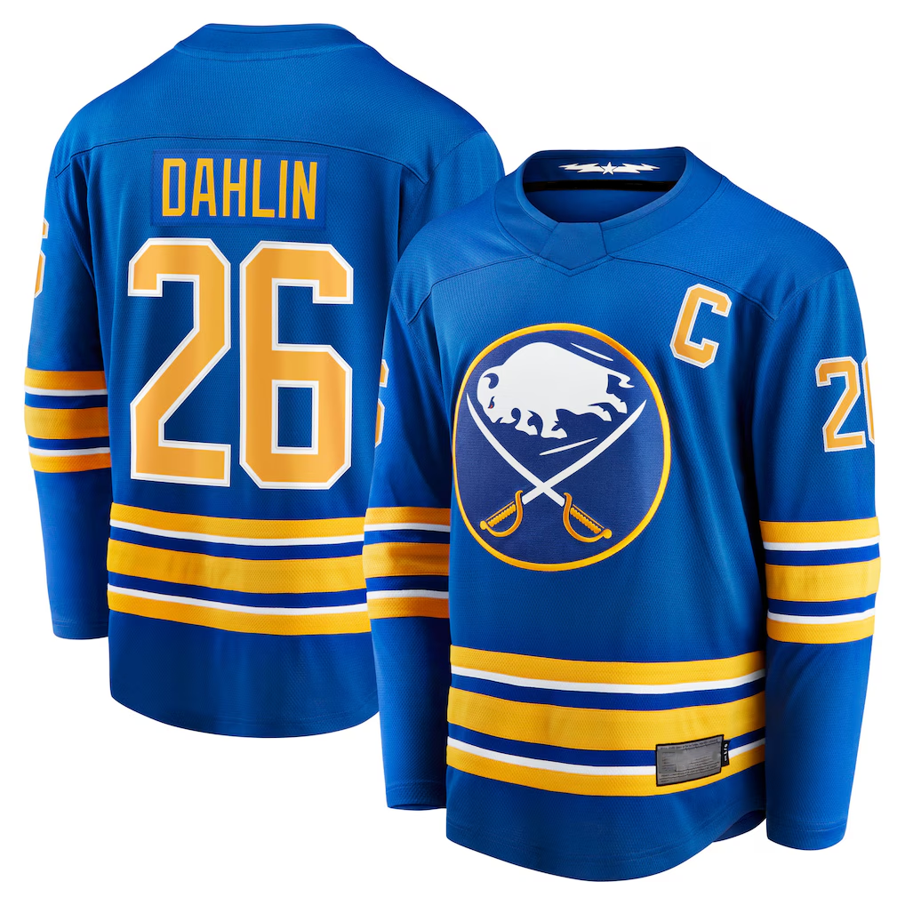 Blackjersey B.Sabres #26 Rasmus Dahlin Royal Home Captain Patch Breakaway Stitched Jerseys