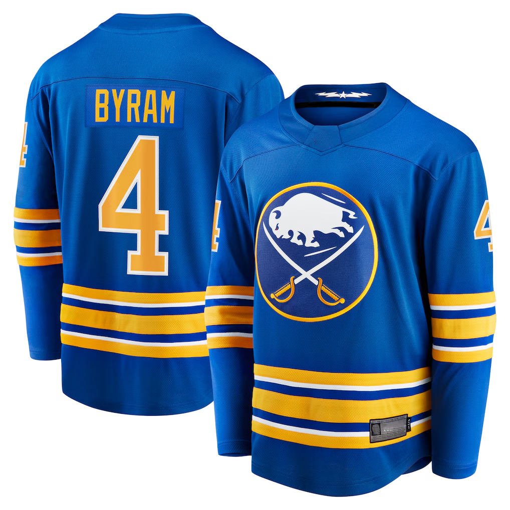 Blackjersey B.Sabres #4 Bowen Byram Royal Home Breakaway Stitched Jerseys