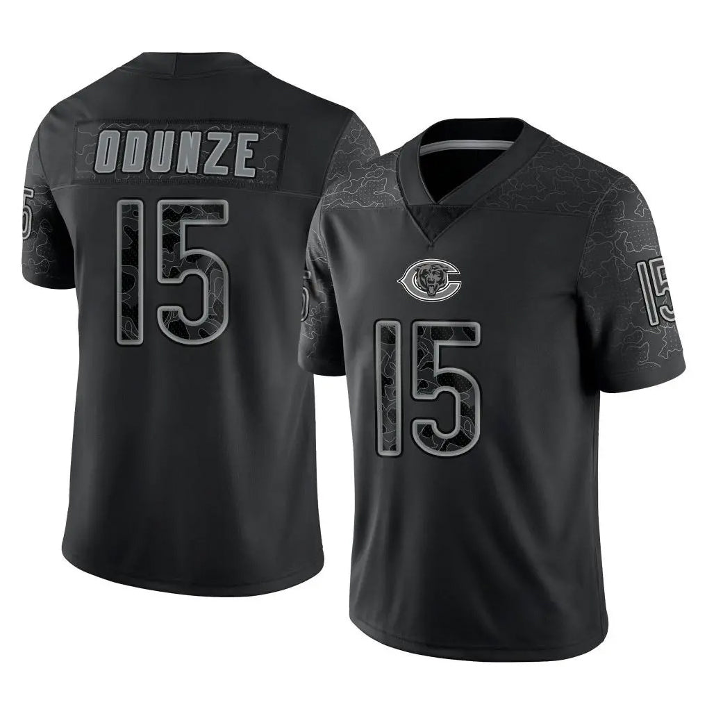 C.Bears #15 Rome Odunze Player Black Blackjersey REFLECTIVE Limited Game Stitched Jerseys