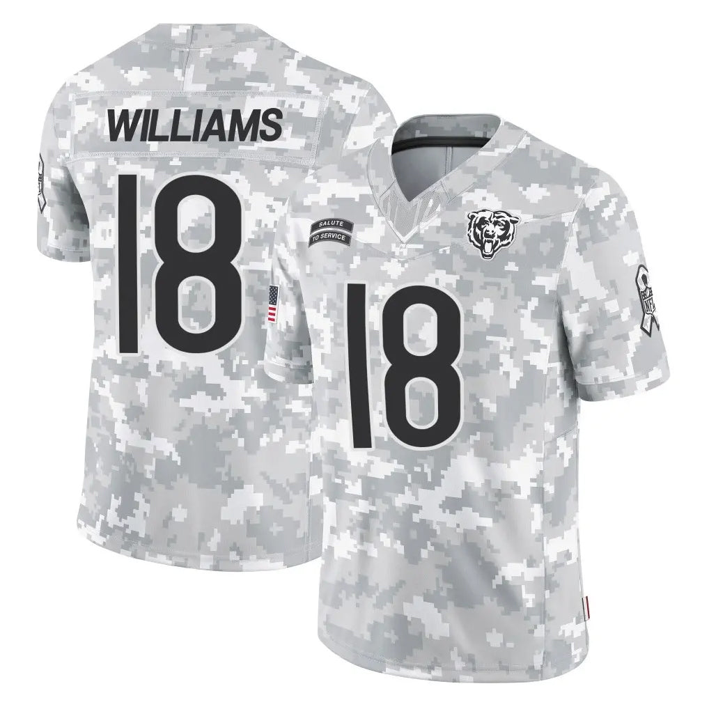 Blackjersey C.Bears #18 Caleb Williams Player Arctic Camo Salute to Service Limited Stitched Jerseys