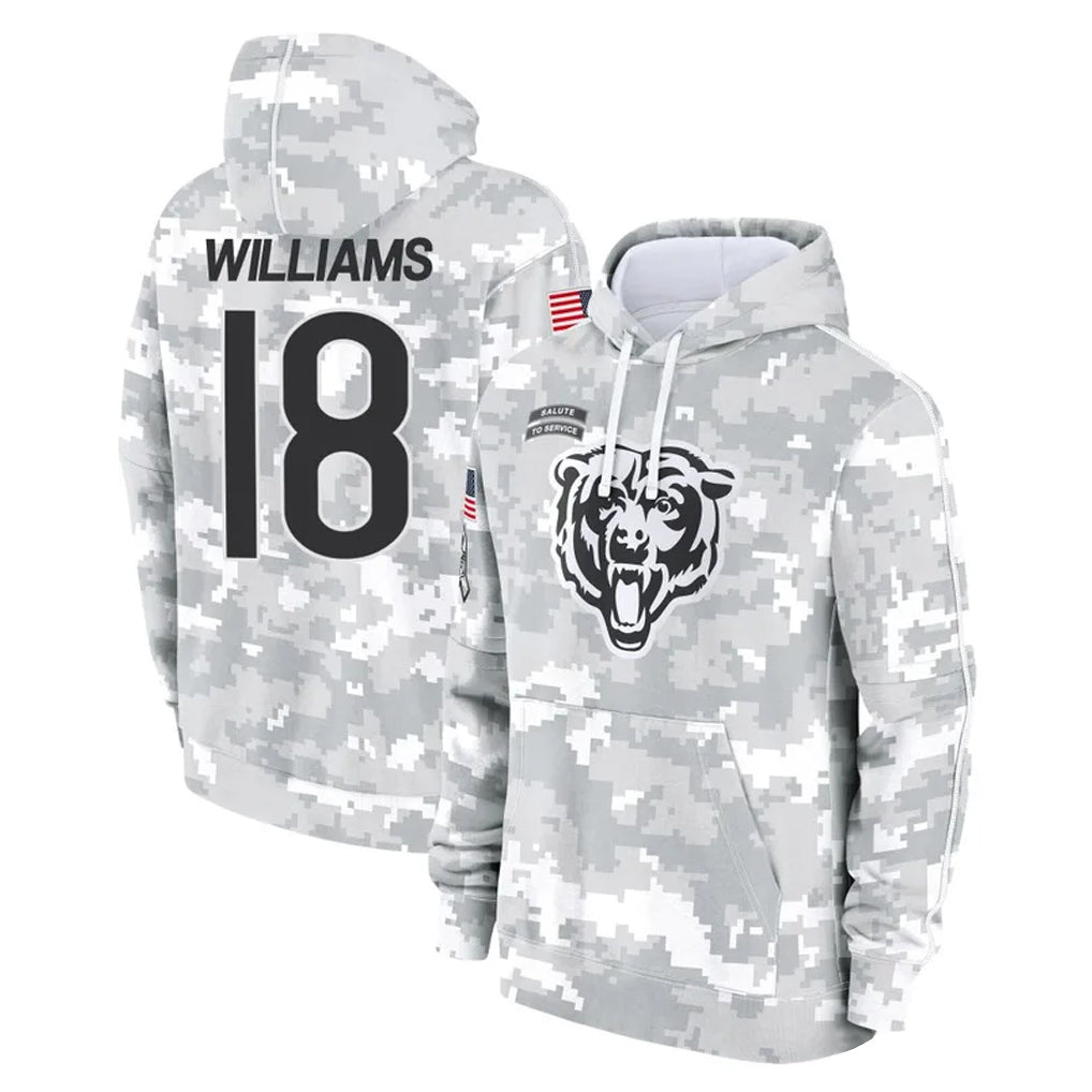 Blackjersey C.Bears #18 Caleb Williams Player Arctic Camo Salute to Service Pullover Hoodies Limited Stitched Jerseys