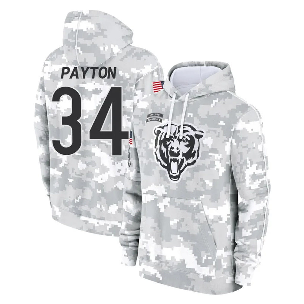 Blackjersey C.Bears #34 Walter Payton Player Arctic Camo Salute to Service Pullover Hoodies Limited Stitched Jerseys
