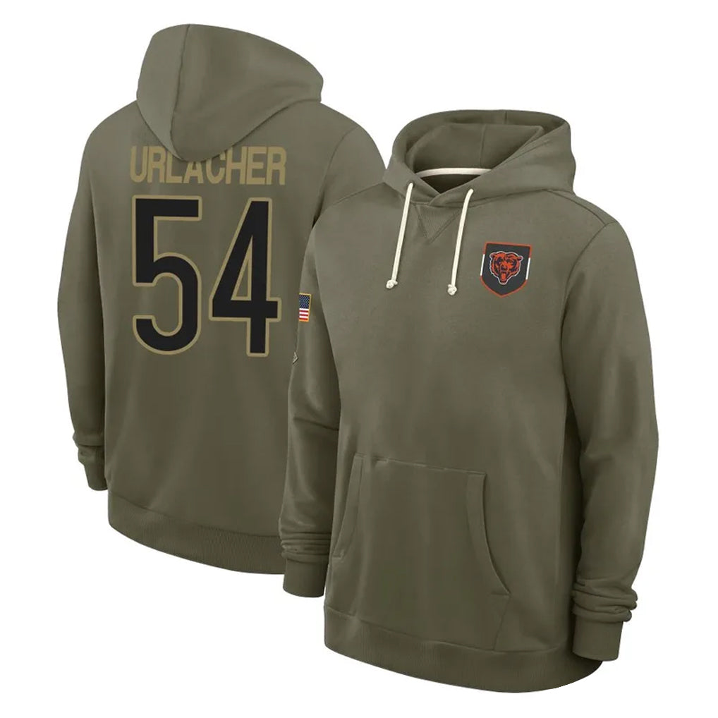 Blackjersey C.Bears #54 Brian Urlacher Player Olive Salute to Service Pullover Hoodies Limited Stitched Jerseys