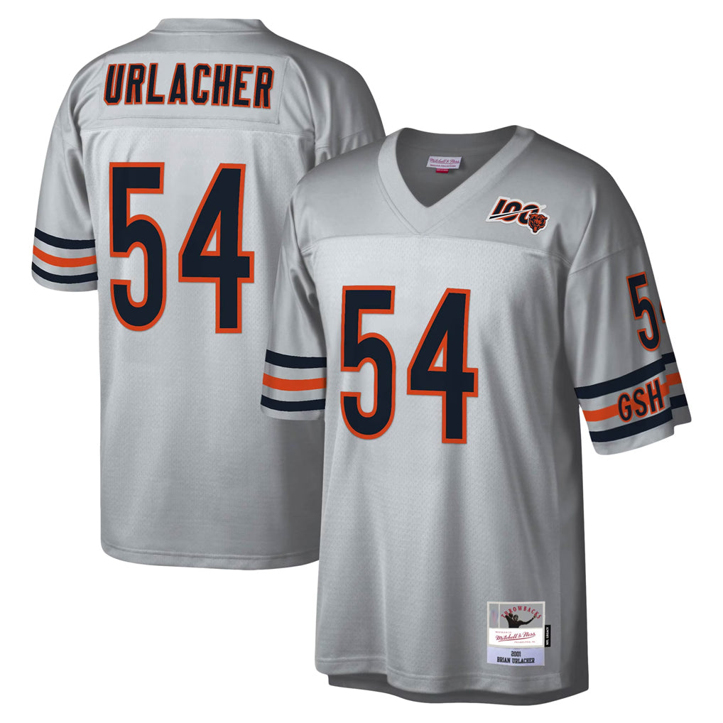 Blackjersey C.Bears #54 Brian Urlacher Player Silver Mitchell & Ness Legacy Replica Stitched Jerseys