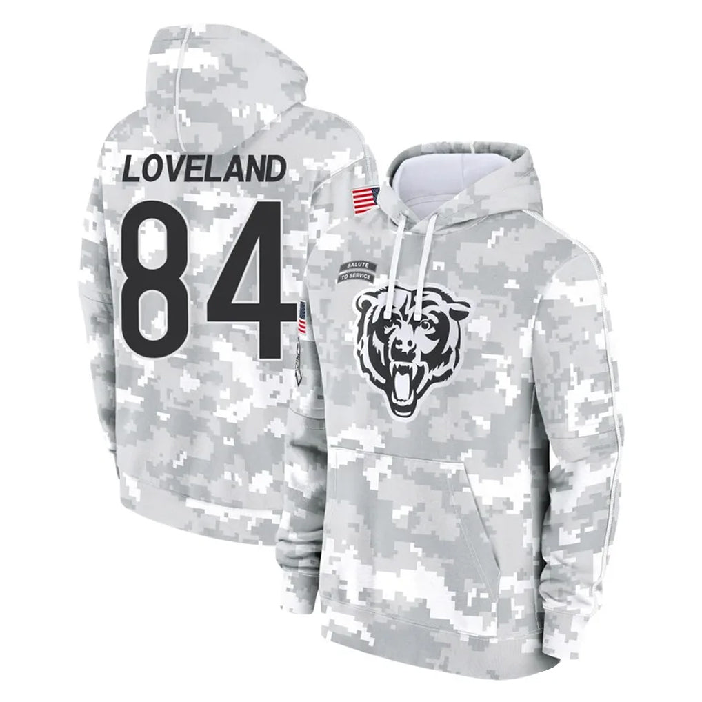 Blackjersey C.Bears #84 Colston Loveland Player Arctic Camo Salute to Service Pullover Hoodies Limited Stitched Jerseys