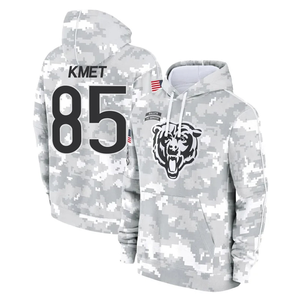 Blackjersey C.Bears #85 Cole Kmet Player Arctic Camo Salute to Service Pullover Hoodies Limited Stitched Jerseys
