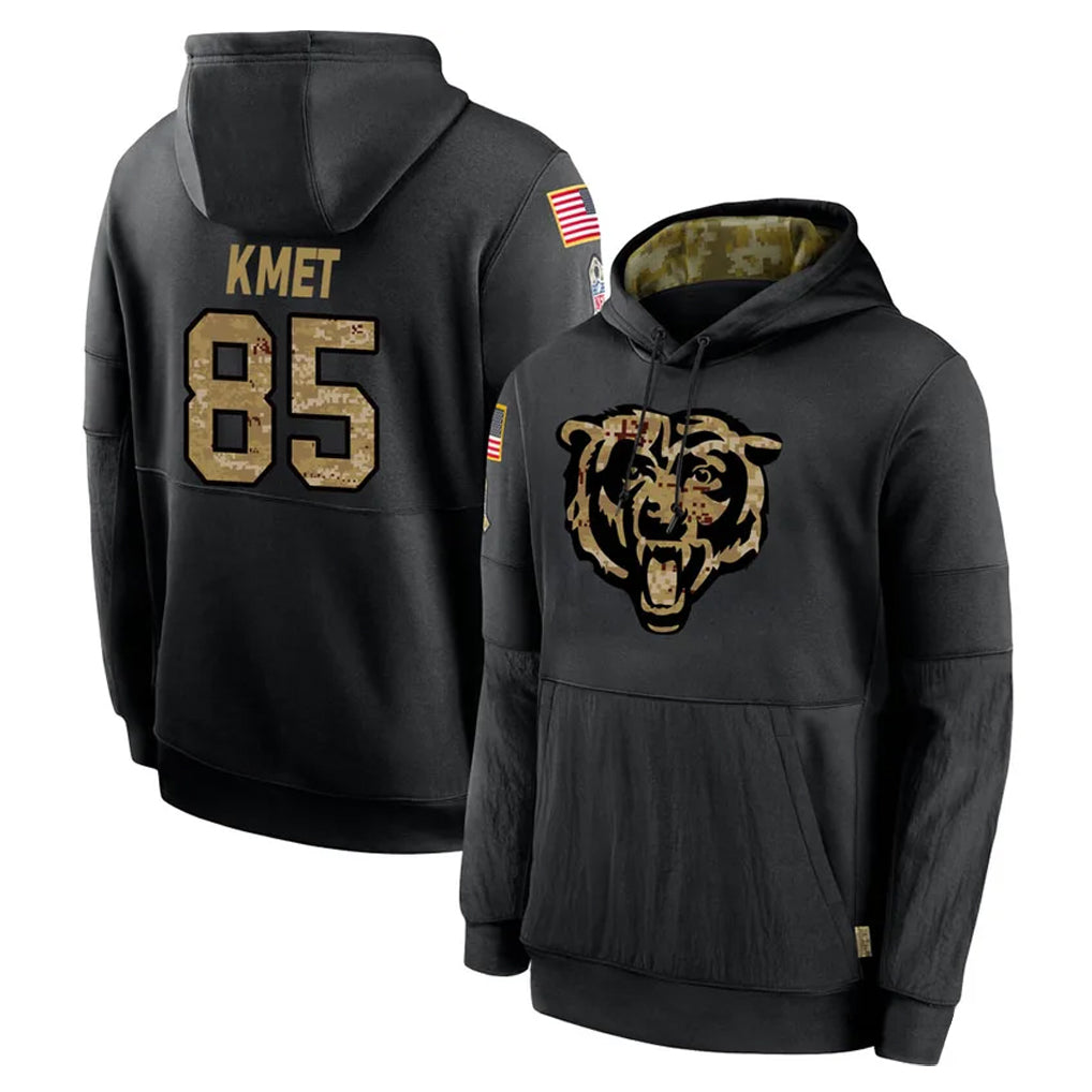 Blackjersey C.Bears #85 Cole Kmet Player Black Salute to Service Pullover Hoodies Limited Stitched Jerseys
