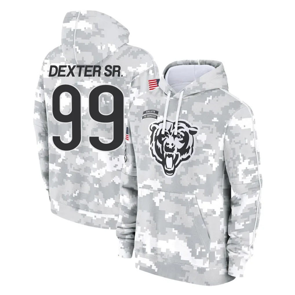 Blackjersey C.Bears #99 Gervon Dexter Sr. Player Arctic Camo Salute to Service Pullover Hoodies Limited Stitched Jerseys