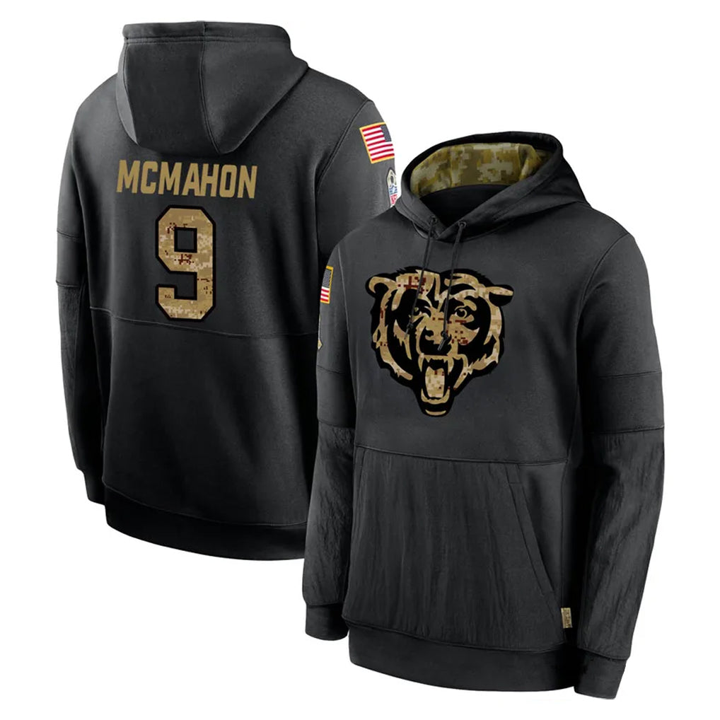 C.Bears #9 Jim McMahon Player Black Blackjersey Salute to Service Pullover Hoodies Limited Stitched Jerseys