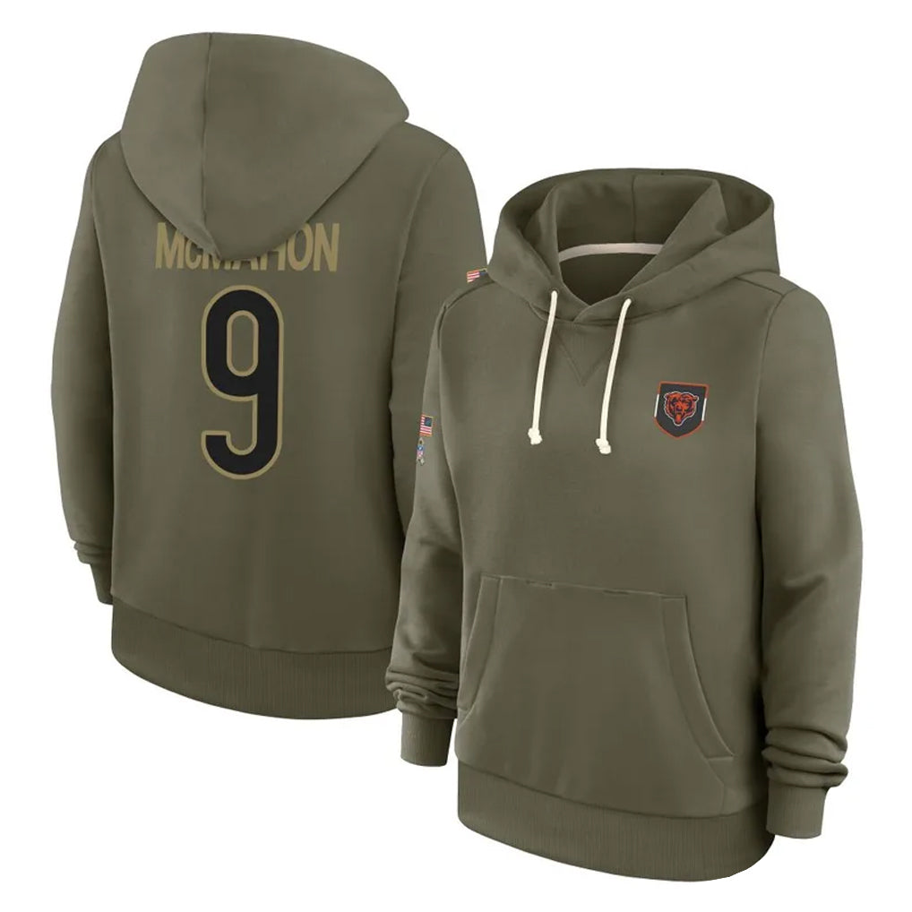 C.Bears #9 Jim McMahon Player Olive Blackjersey Salute to Service Pullover Hoodies Limited Stitched Jerseys