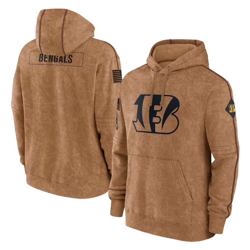 Blackjersey C.Bengals Brown Salute to Service Pullover Hoodie Limited Blank Player Stitched Jerseys