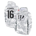 Blackjersey C.Bengals #16 Joe Flacco Player Arctic Camo Salute to Service Pullover Hoodie Limited Stitched Jerseys