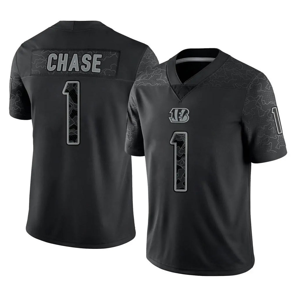 Blackjersey C.Bengals #1 Ja'Marr Chase Player Black Reflective Limited Game Stitched Jerseys