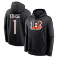 Blackjersey C.Bengals #1 Ja'Marr Chase Player Black Salute to Service Pullover Hoodies Game Stitched Jerseys