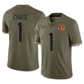Blackjersey C.Bengals #1 Ja'Marr Chase Player Olive Salute to Service Limited Game Stitched Jerseys