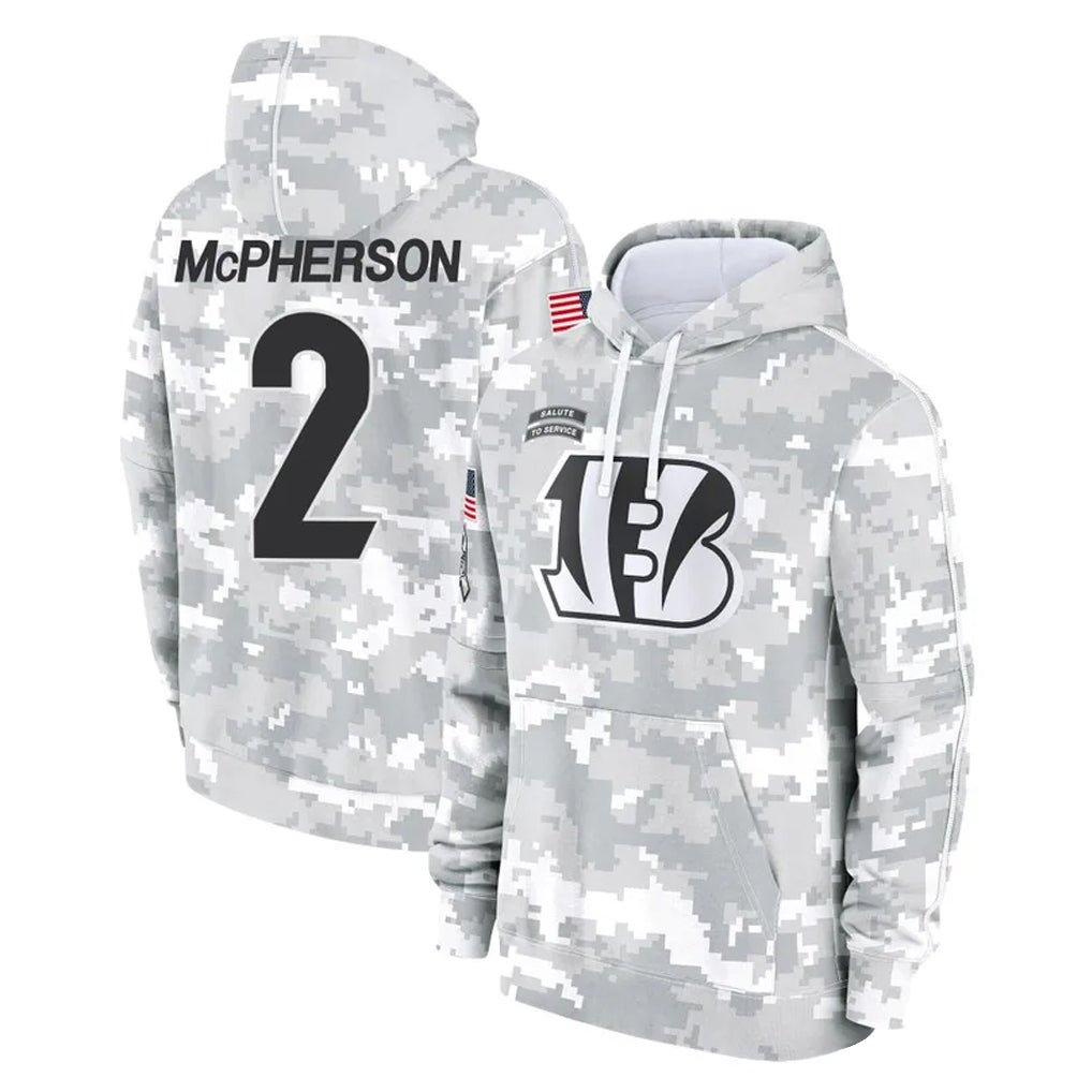 Blackjersey C.Bengals #2 Evan McPherson Player Arctic Camo Salute to Service Pullover Hoodie Limited Stitched Jerseys