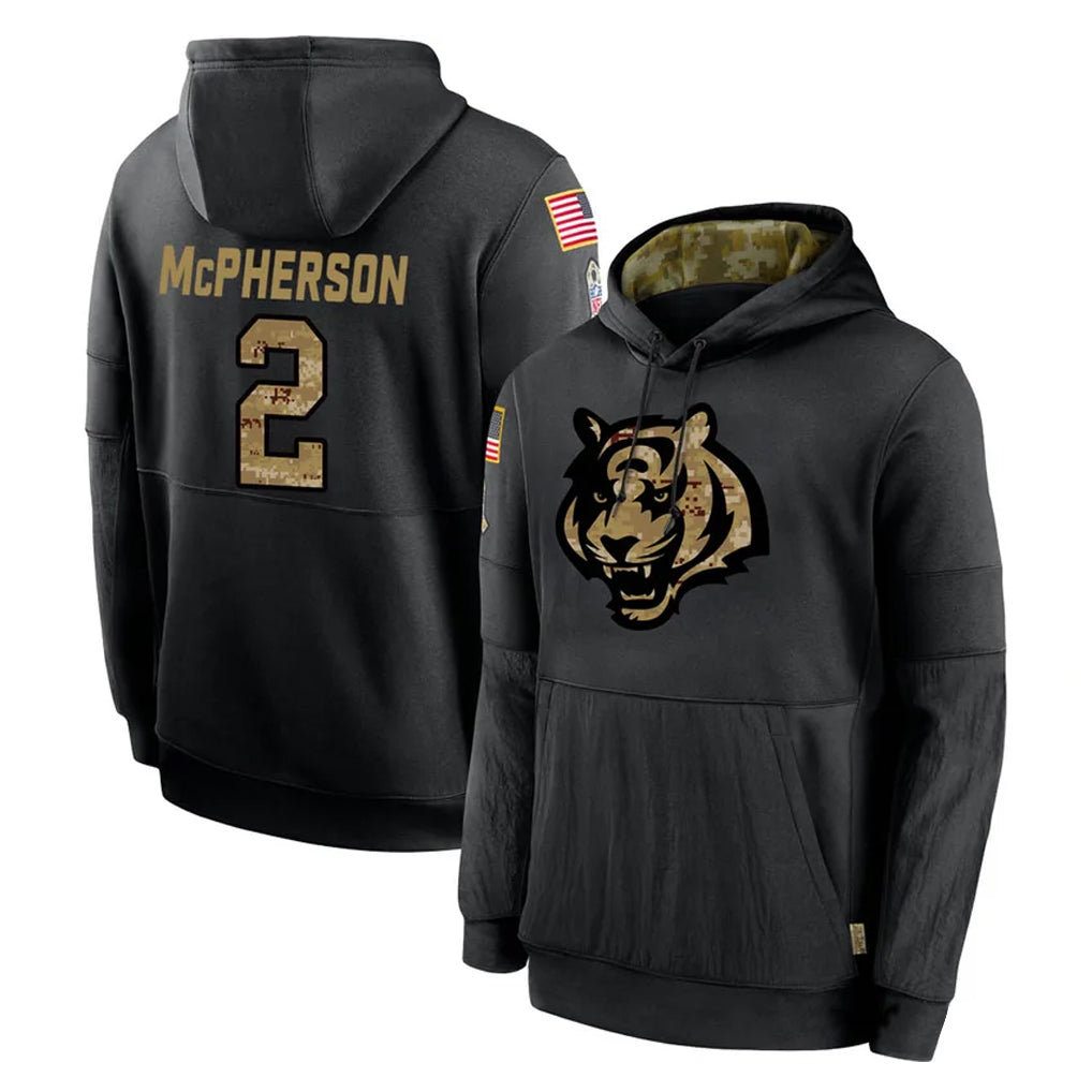 Blackjersey C.Bengals #2 Evan McPherson Player Black Salute to Service Pullover Hoodies Limited Stitched Jerseys