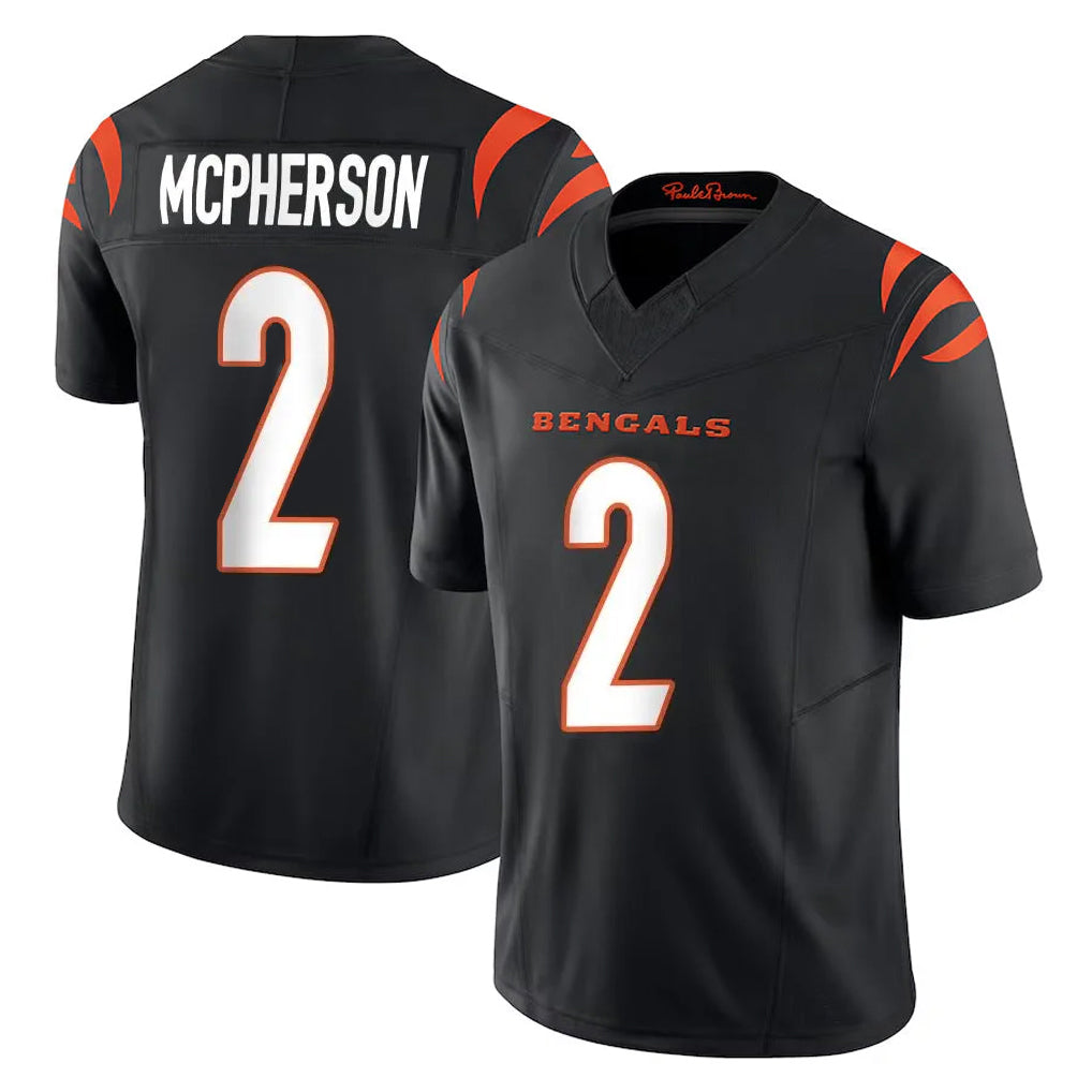 Blackjersey C.Bengals #2 Evan McPherson Player Black Vapor F.U.S.E. Limited Home Game Stitched Jerseys