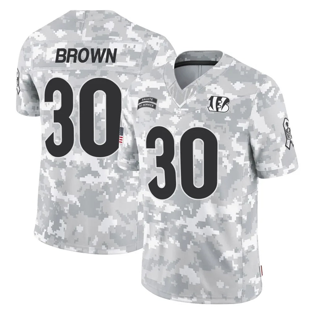 Blackjersey C.Bengals #30 Chase Brown Player Arctic Camo Salute to Service Limited Stitched Jerseys