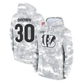 Blackjersey C.Bengals #30 Chase Brown Player Arctic Camo Salute to Service Pullover Hoodie Limited Stitched Jerseys