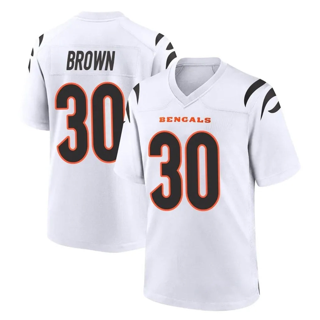 Blackjersey C.Bengals #30 Chase Brown Player White Home Game Stitched Jerseys