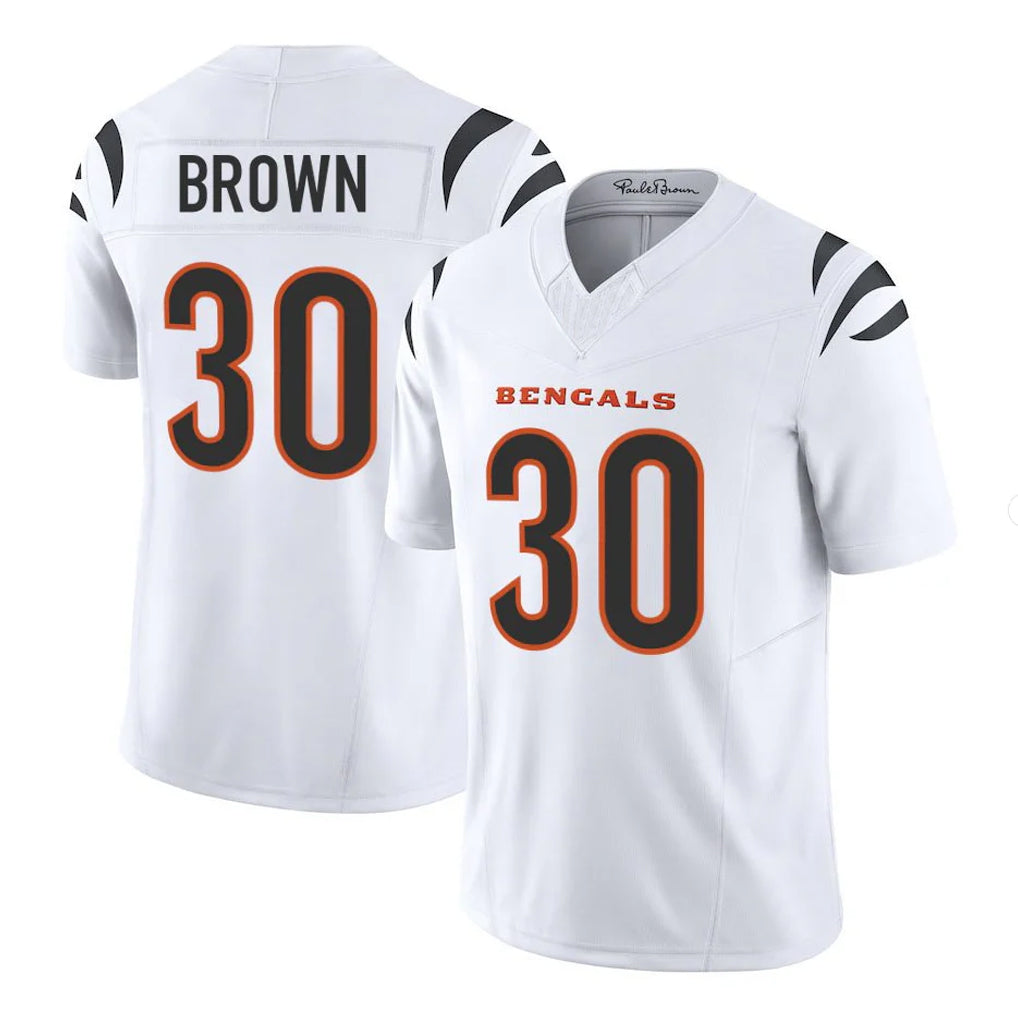 Blackjersey C.Bengals #30 Chase Brown Player White Vapor F.U.S.E. Limited Home Game Stitched Jerseys