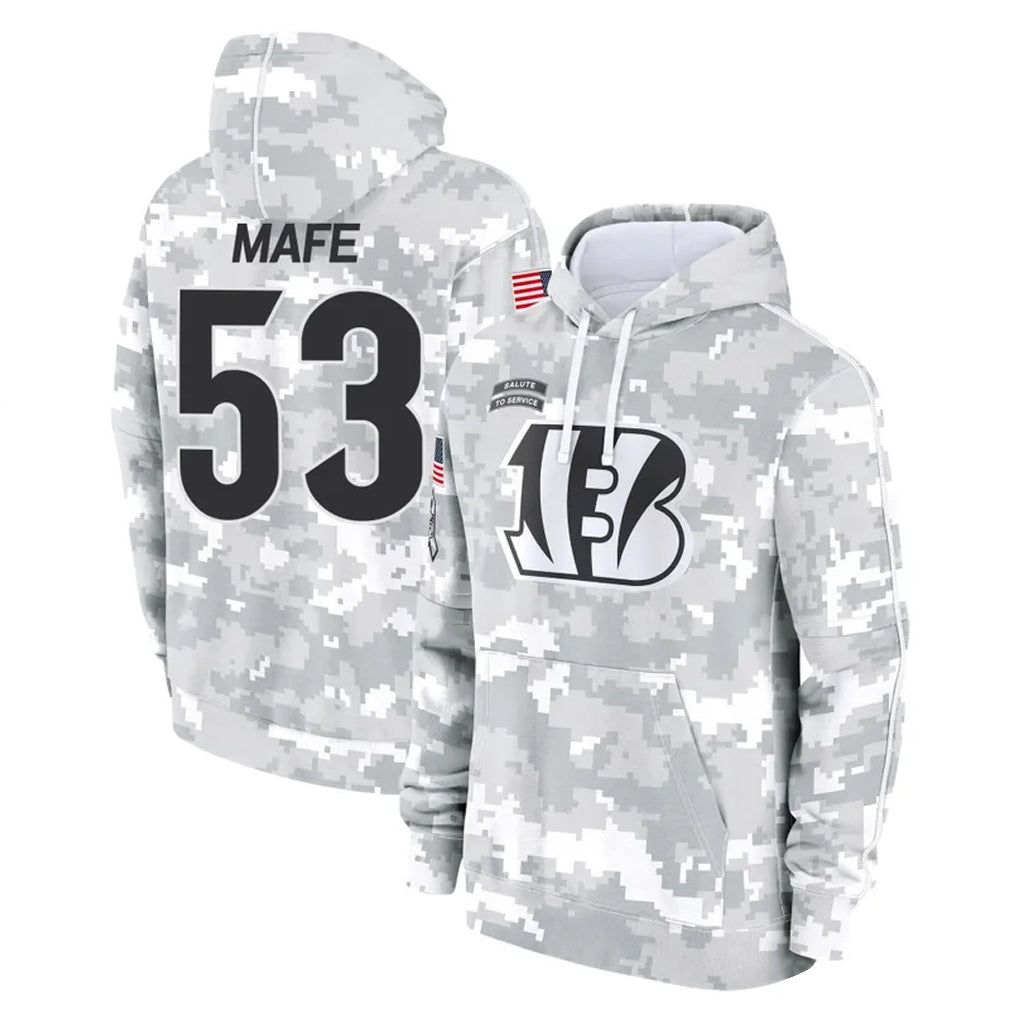 Blackjersey C.Bengals #53 Boye Mafe Player Arctic Camo Salute to Service Pullover Hoodie Limited Stitched Jerseys