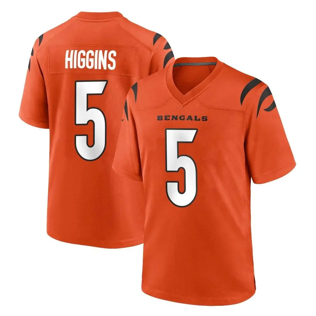 Blackjersey C.Bengals #5 Tee Higgins Player Orange Home Game Stitched Jerseys