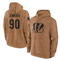 Blackjersey C.Bengals #90 Kris Jenkins Jr Player Brown Salute to Service Pullover Hoodie Limited Stitched Jerseys