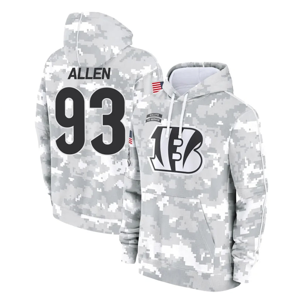 Blackjersey C.Bengals #93 Jonathan Allen Player Arctic Camo Salute to Service Pullover Hoodie Limited Stitched Jerseys