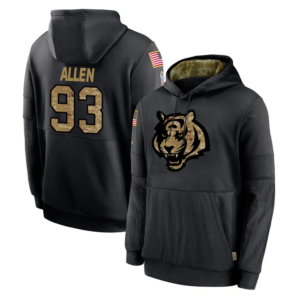 Blackjersey C.Bengals #93 Jonathan Allen Player Black Salute to Service Pullover Hoodies Limited Stitched Jerseys