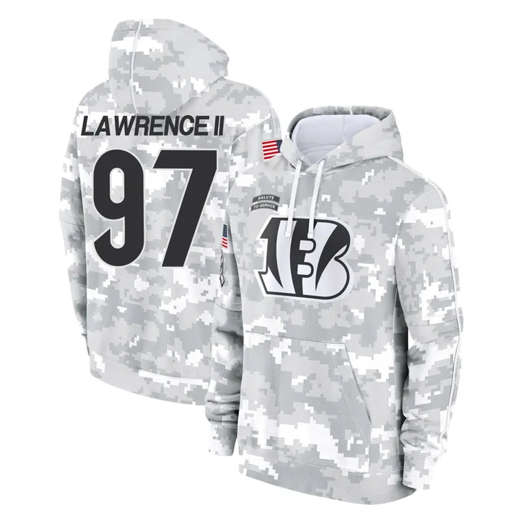 Blackjersey C.Bengals #97 Dexter Lawrence II Player Arctic Camo Salute to Service Pullover Hoodie Limited Stitched Jerseys